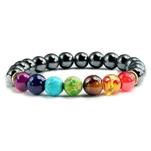 Bracelet 7 chakras + hématite Diam 8 mm