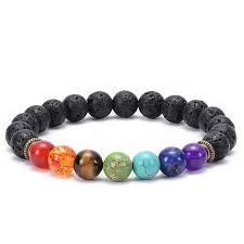 Bracelet 7 chakras + Pierre de lave Diam 8 mm